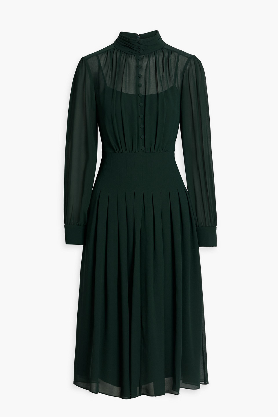 Mikael Aghal Pleated Chiffon Midi Dress In Green