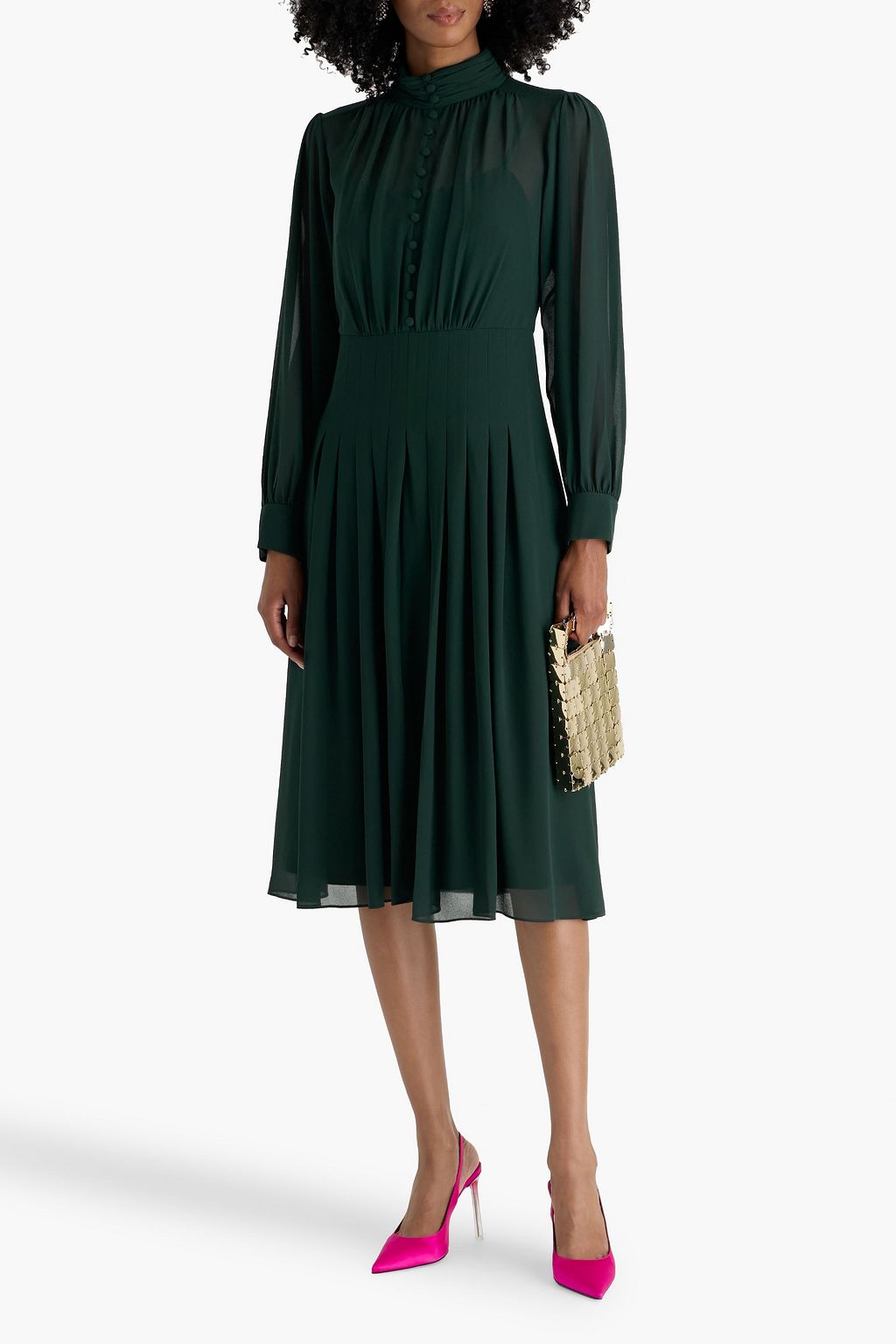 MIKAEL AGHAL Pleated chiffon midi dress