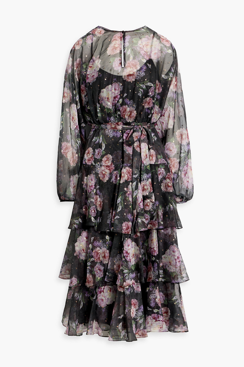 Mikael Aghal Floral-print Metallic Fil Coupé Chiffon Midi Dress In Black