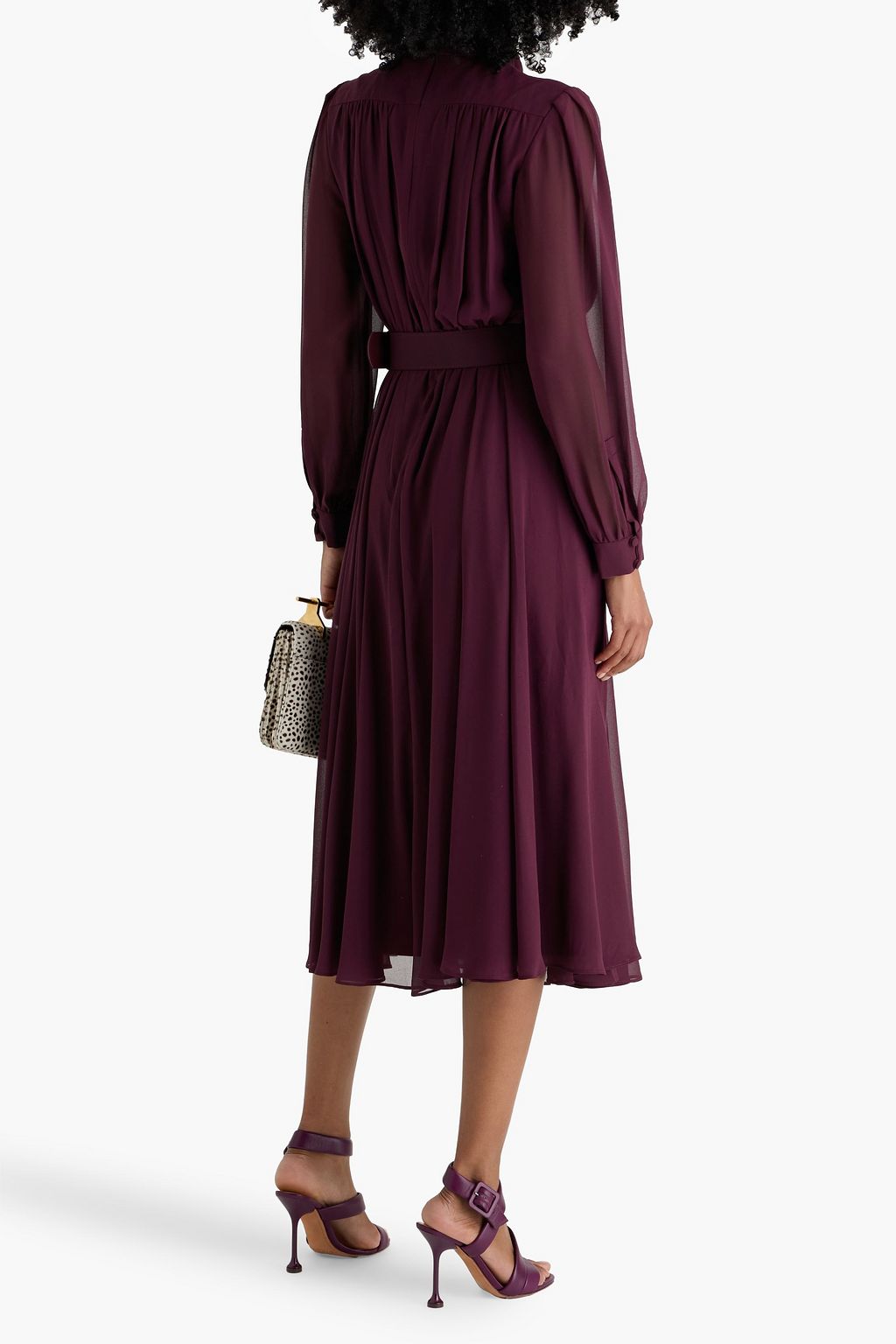 MIKAEL AGHAL Pussy-bow belted crepe de chine midi dress