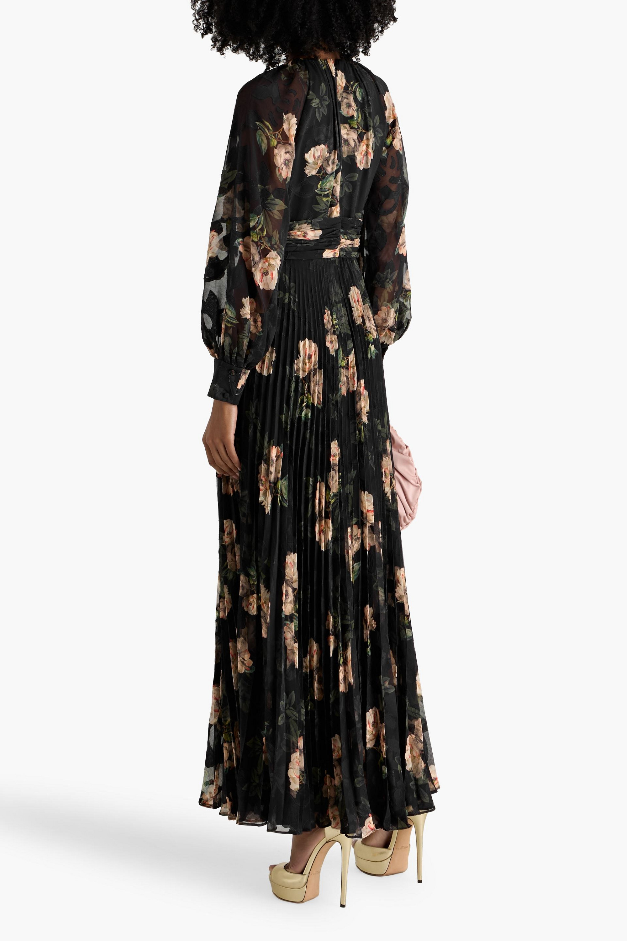 MIKAEL AGHAL Pleated floral-print fil coupé chiffon maxi dress