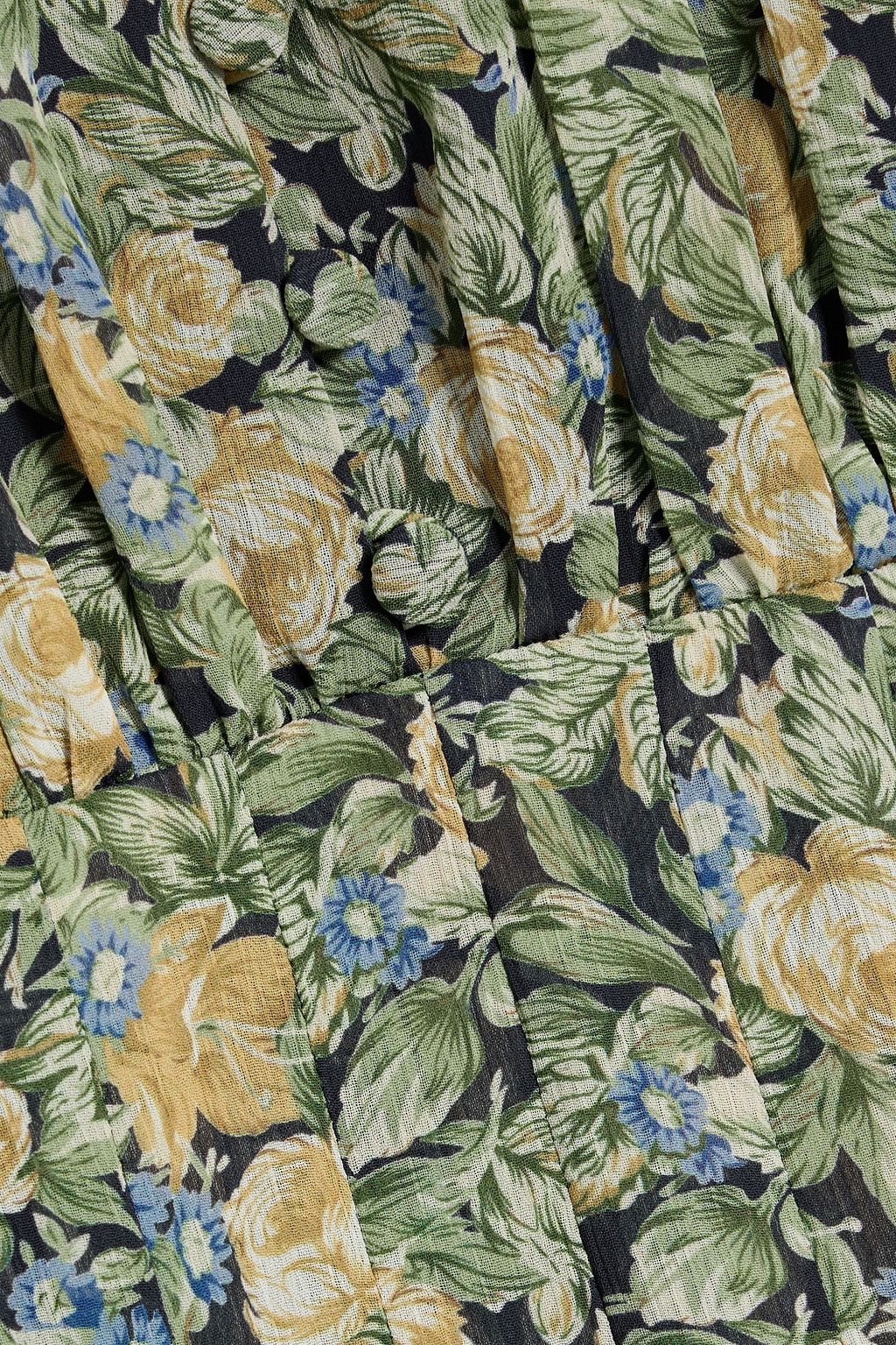 MIKAEL AGHAL Pleated floral-print crepe midi dress