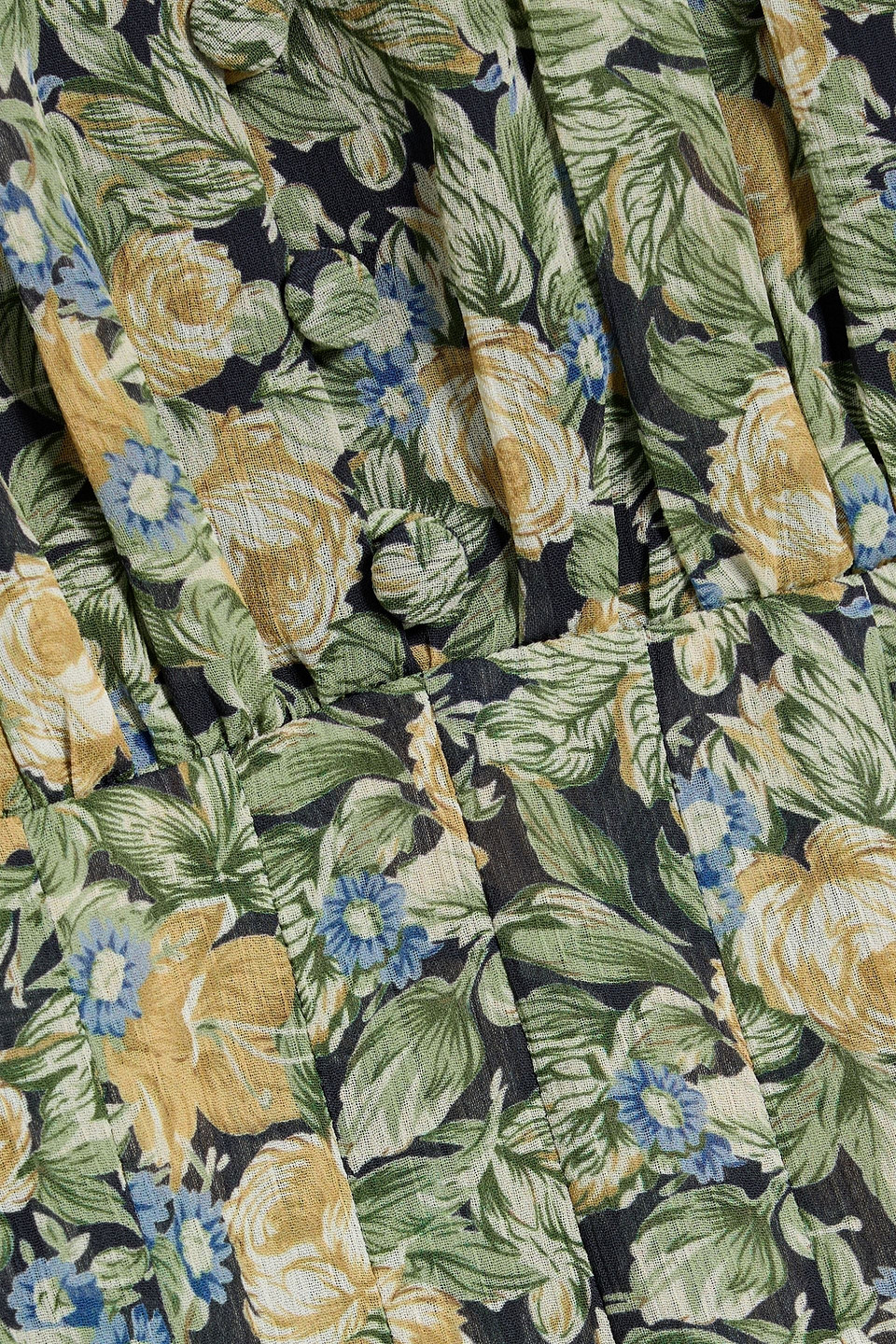 Mikael Aghal Pleated Floral-print Crepe Midi Dress In Green