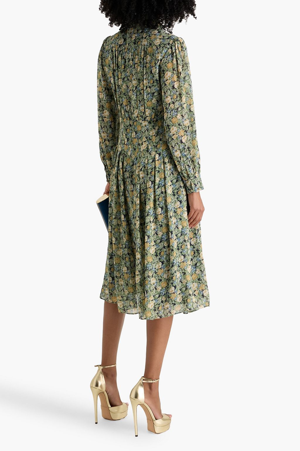 MIKAEL AGHAL Pleated floral-print crepe midi dress