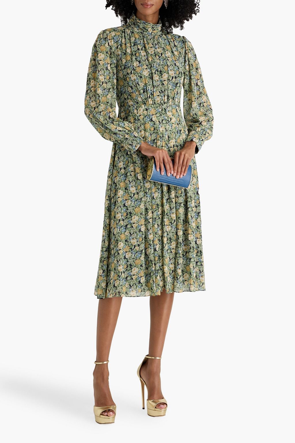 MIKAEL AGHAL Pleated floral-print crepe midi dress