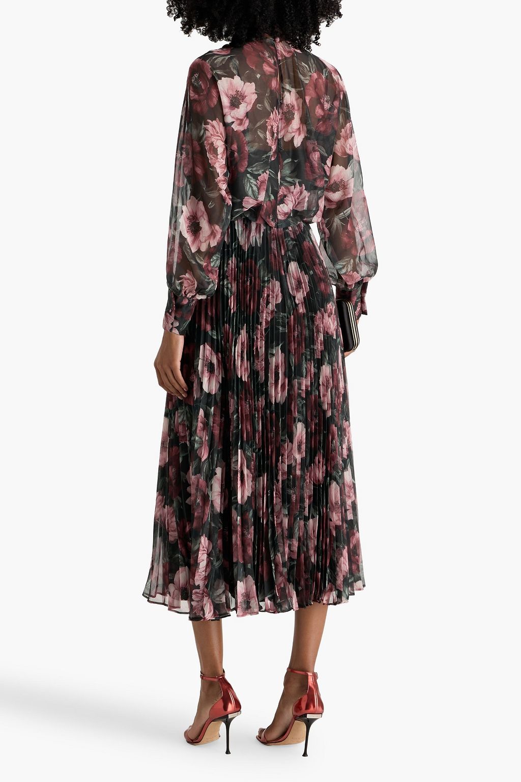 MIKAEL AGHAL Pleated floral-print crepon midi dress