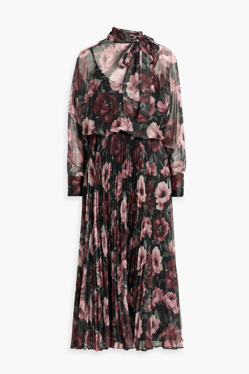 Mikael Aghal Pleated Floral-print Crepon Midi Dress In Multi