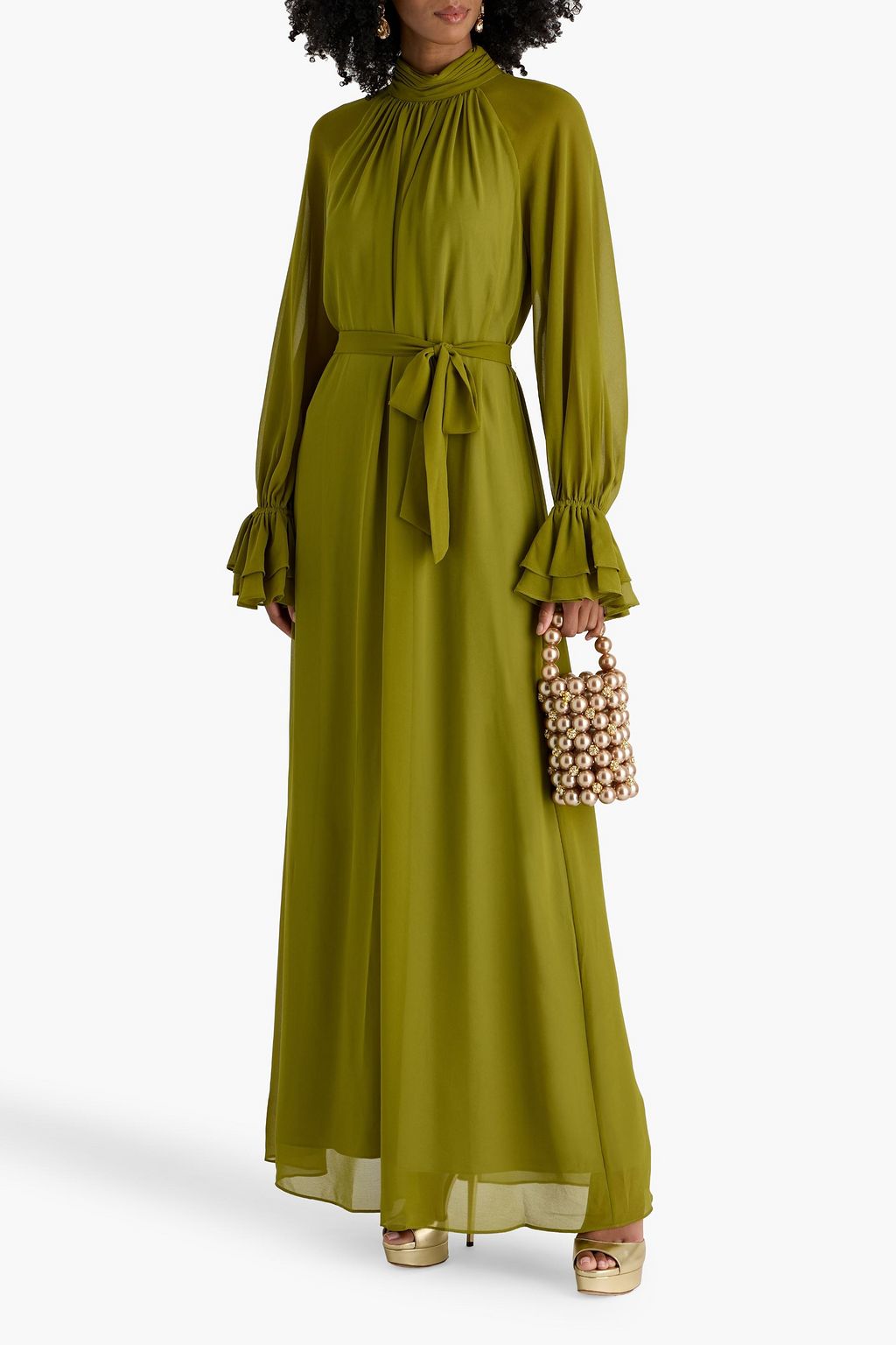 MIKAEL AGHAL Gathered chiffon maxi dress