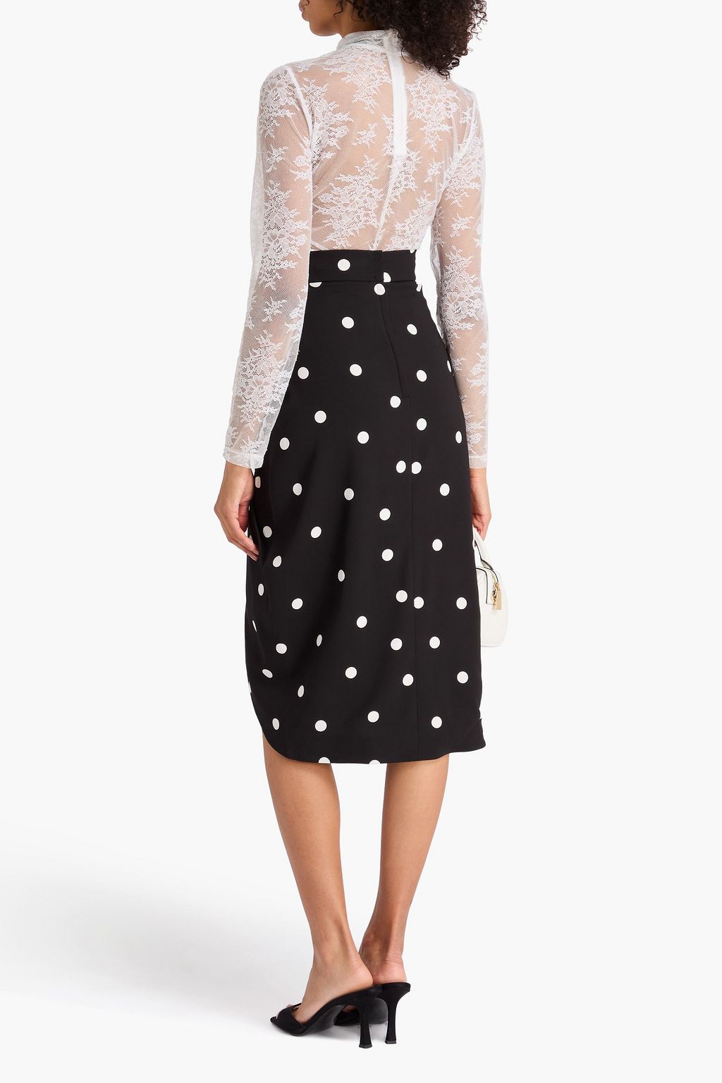 DOLCE&GABBANA ストレッチクレープ ミディスカート ドレープ入り ポルカドット