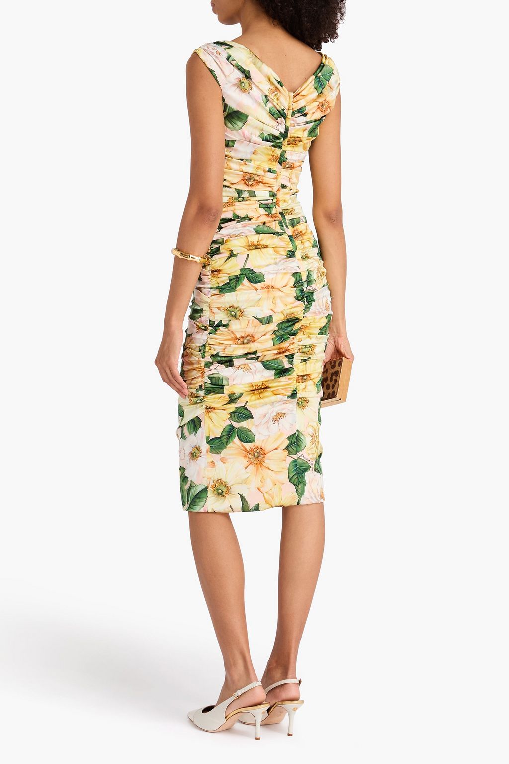 DOLCE&GABBANA فستان متوسط الطول من الحرير المطاطي بتأثير مزموم مزين بطبعة الأزهار