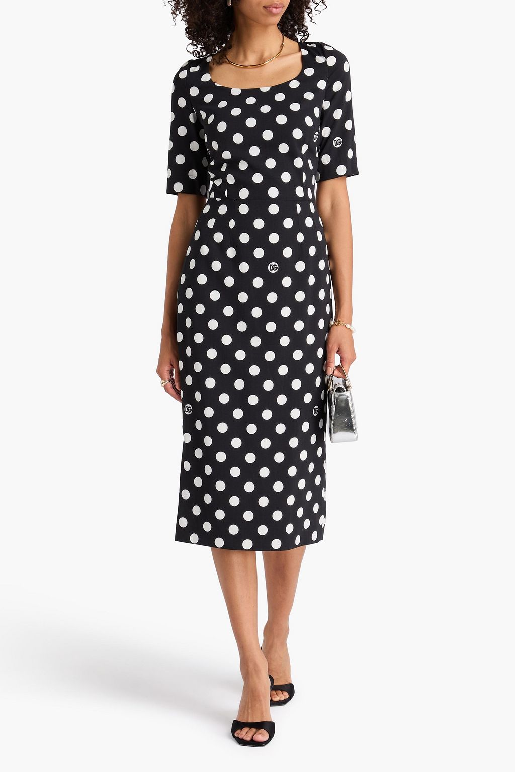 DOLCE&GABBANA Polka-dot stretch-crepe midi dress