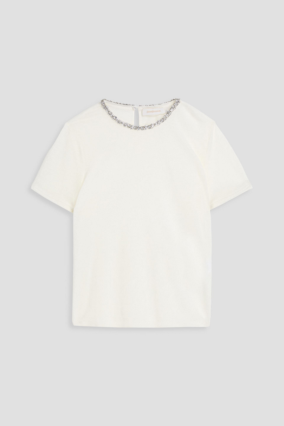 zimmermann - crystal-embellished linen-jersey t-shirt - white - 00