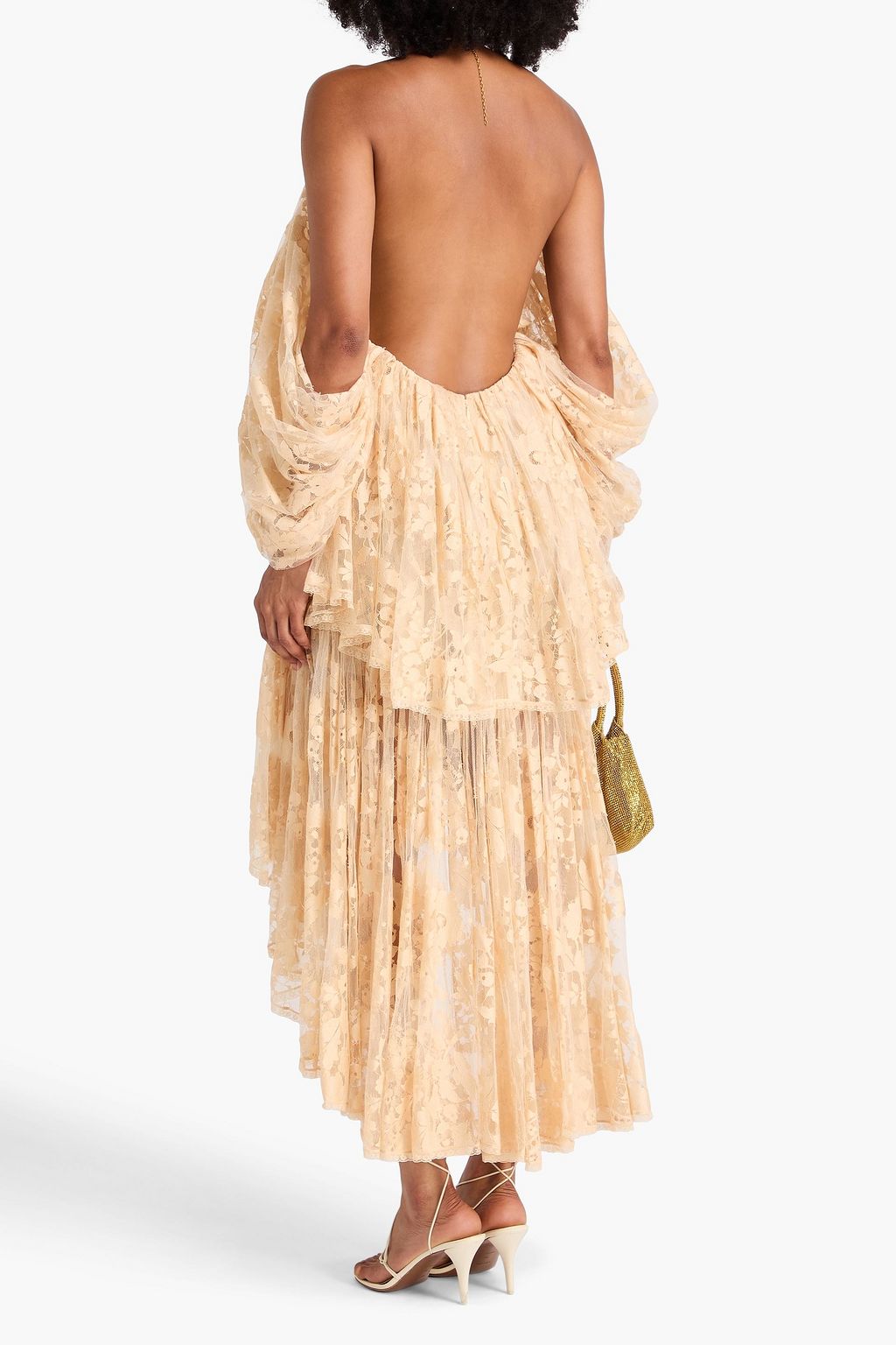 ZIMMERMANN コットン混レース マキシワンピース オープンショルダー ラッフル付き