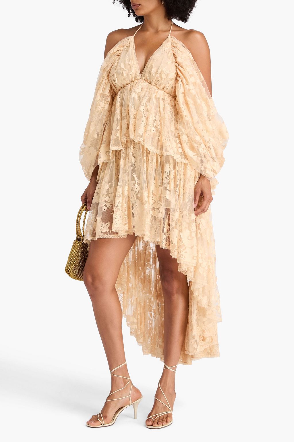ZIMMERMANN コットン混レース マキシワンピース オープンショルダー ラッフル付き