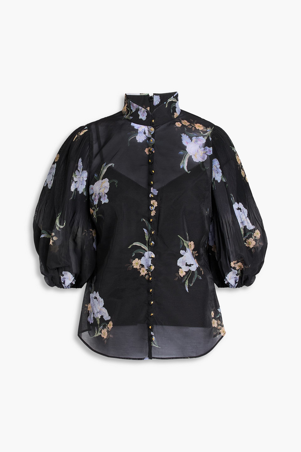 zimmermann - floral-print organza blouse - black - 2