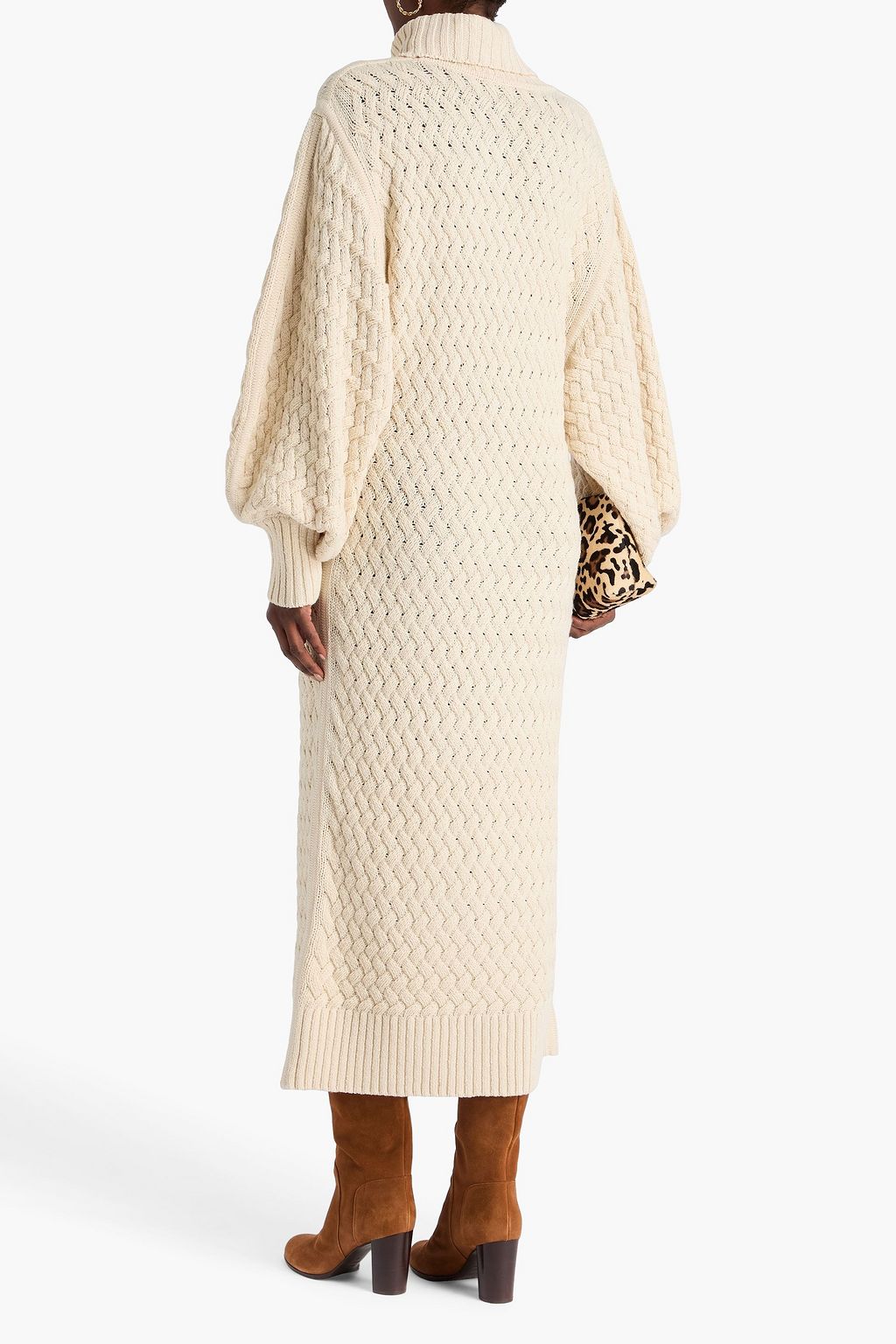 ZIMMERMANN ケーブルニット ウール&コットン混 タートルネック ミディワンピース