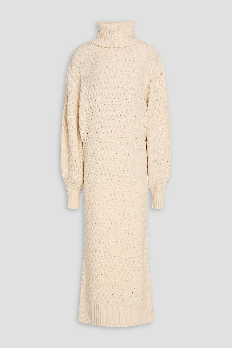 Zimmermann Cable-knit Wool And Cotton-blend Turtleneck Midi Dress In White
