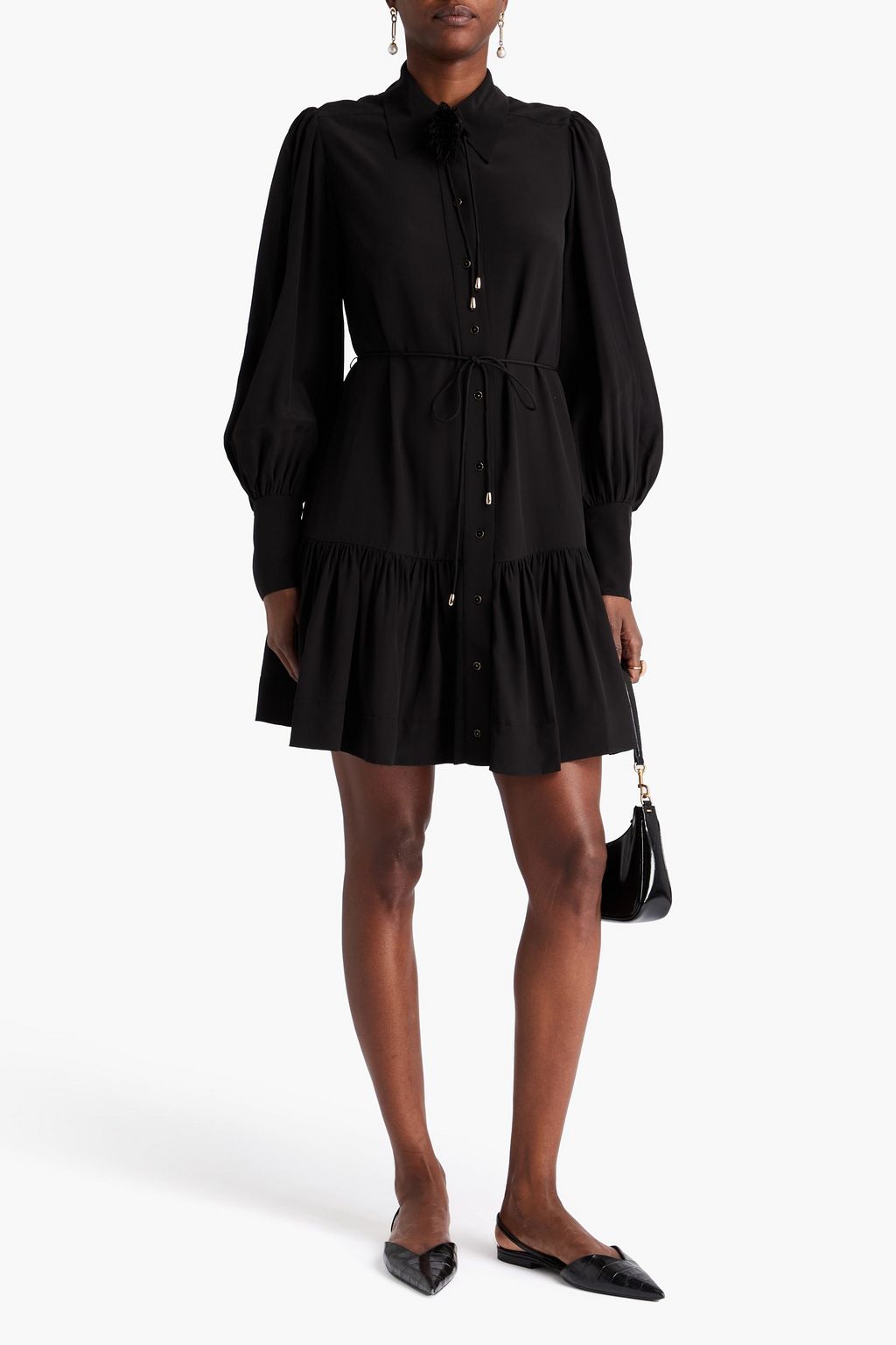 ZIMMERMANN Floral-appliquéd crepe de chine mini shirt dress