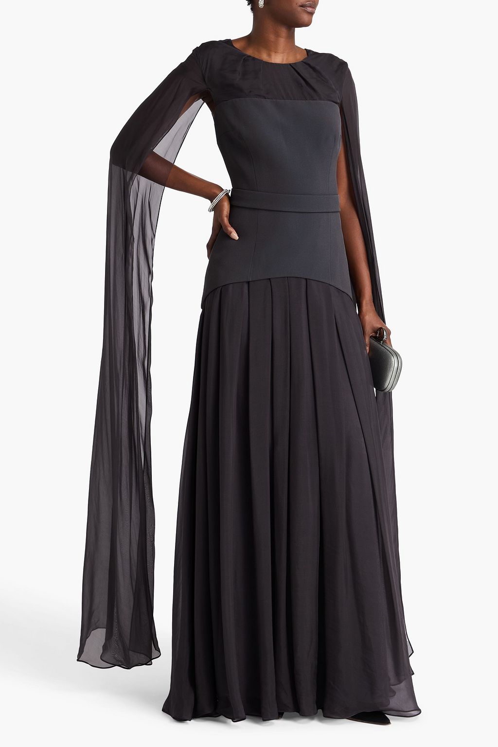 SAFIYAA Gloria cape-effect crepe and chiffon gown