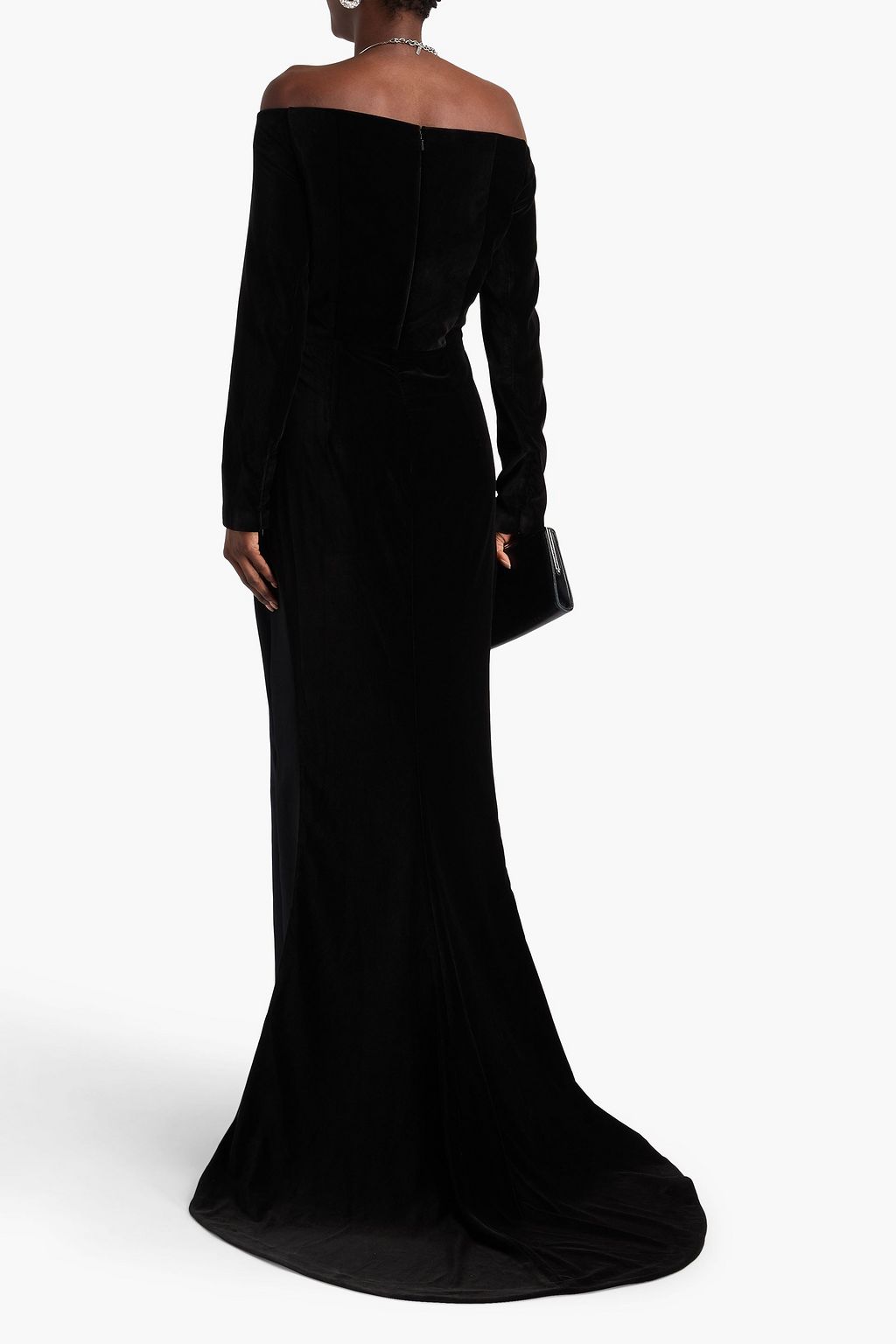SAFIYAA Pazienza off-the-shoulder velvet and crepe gown