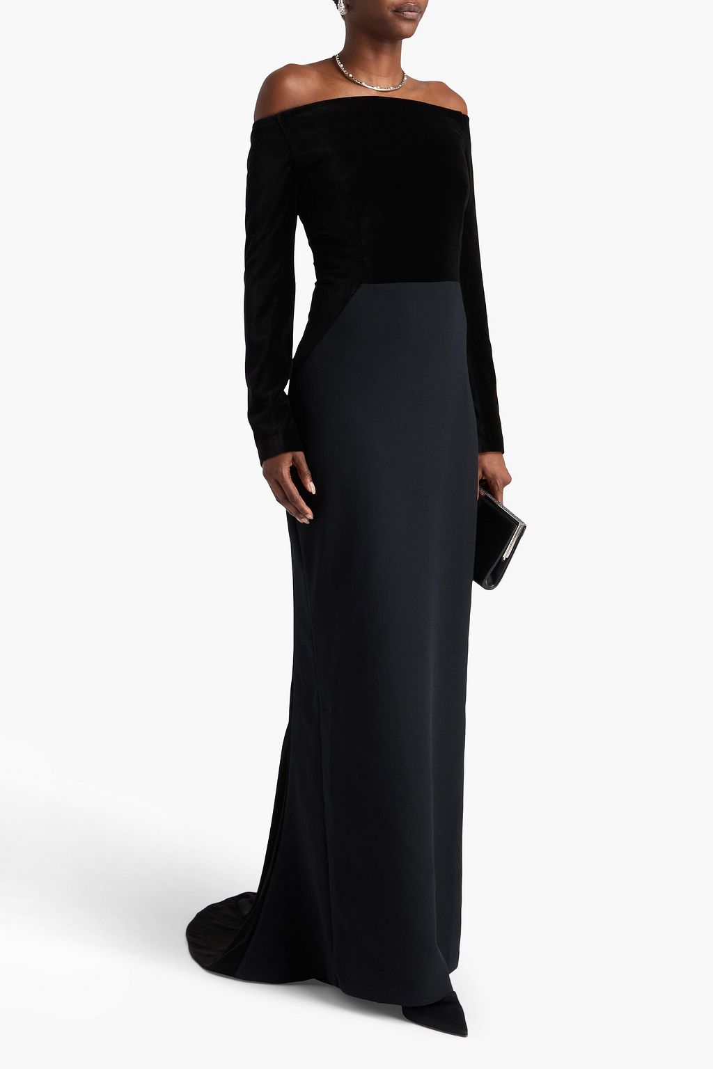 SAFIYAA Pazienza off-the-shoulder velvet and crepe gown