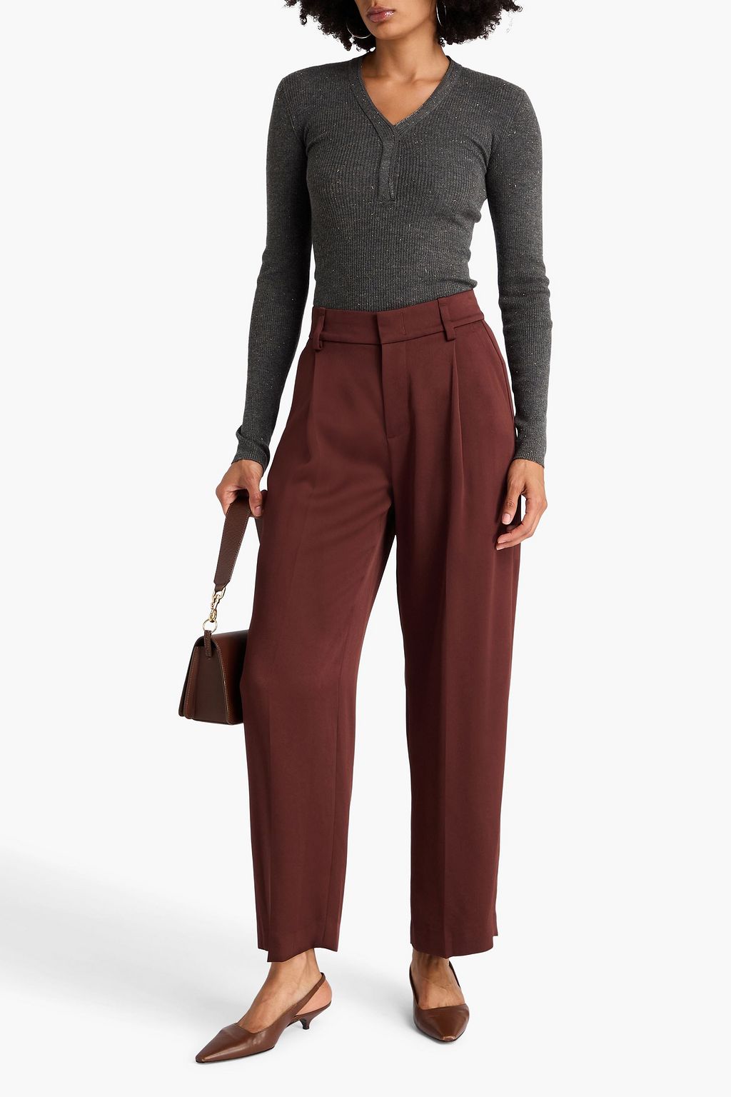 BRUNELLO CUCINELLI Pullover aus Rippstrick mit Metallic-Effekt und Zierperlen