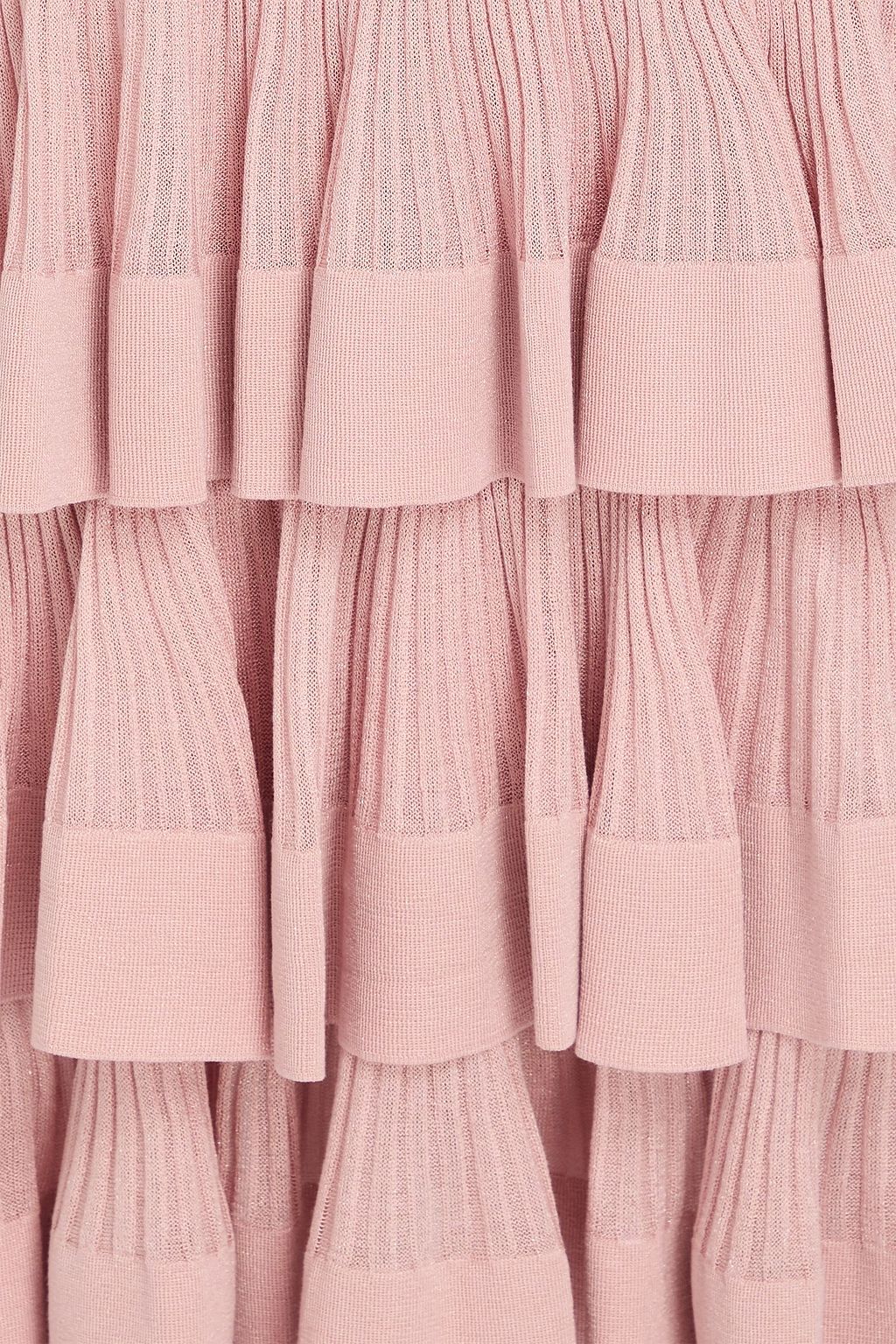 ZIMMERMANN تنورة متوسطة الطول محاكة مضلّعة لون معدني بطبقات متدرجة