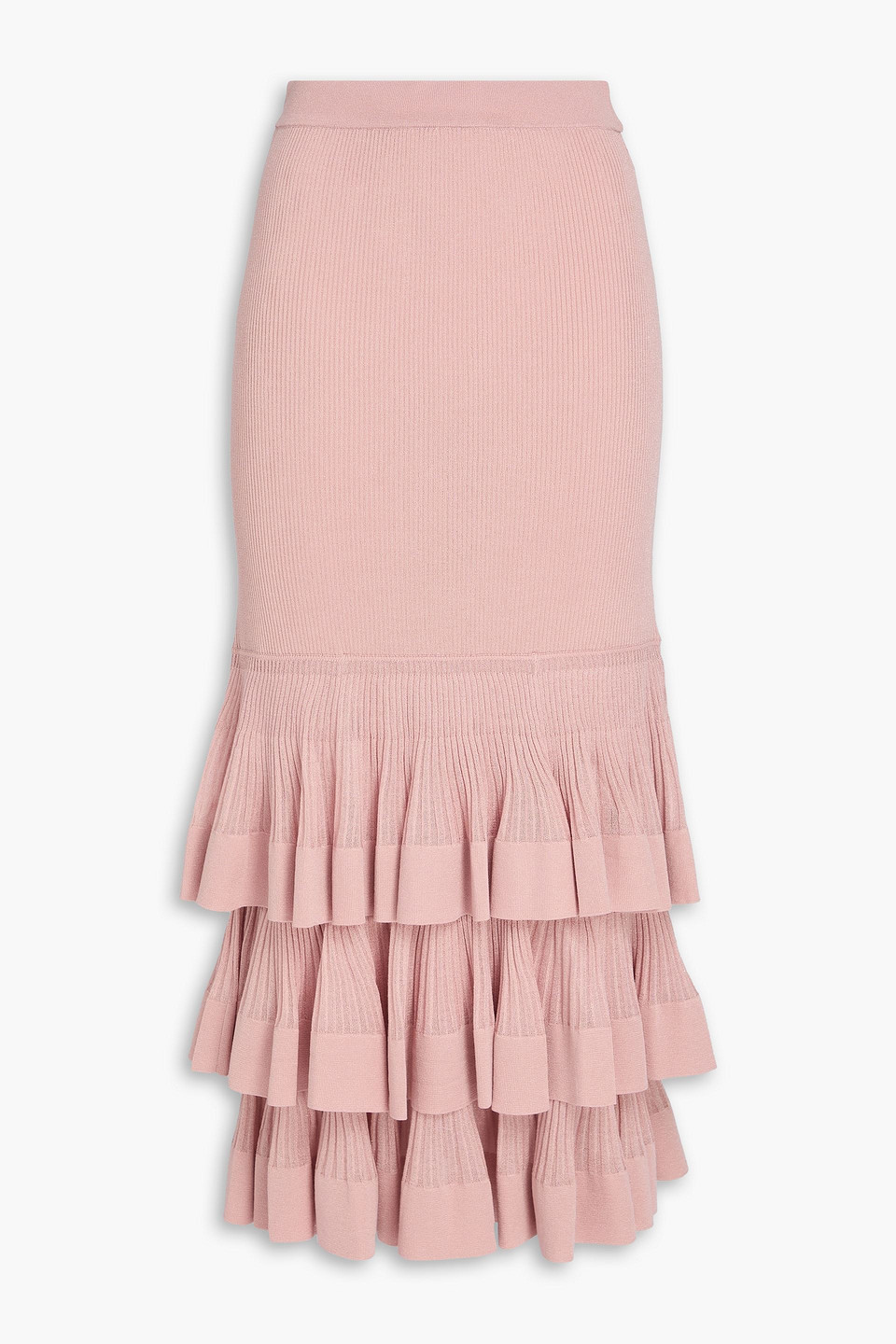 Zimmermann Tiered Metallic Ribbed-knit Midi Skirt In Black