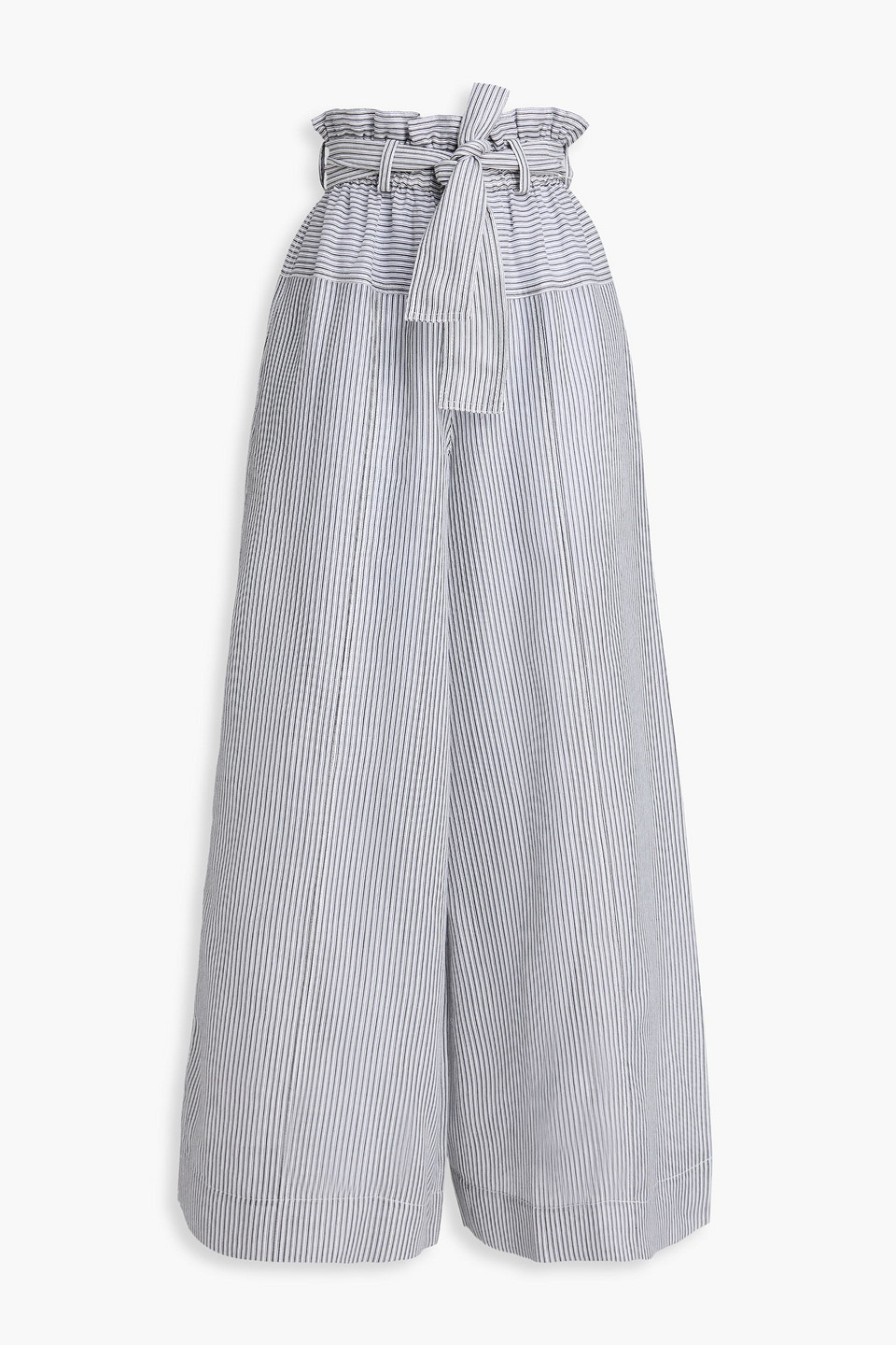 Zimmermann Belted Striped Cotton And Silk-blend Wide-leg Pants In Black