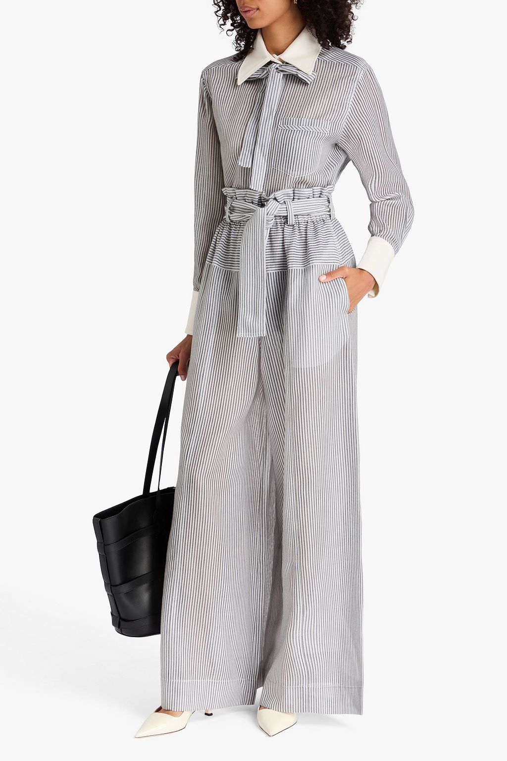 ZIMMERMANN Belted striped cotton and silk-blend wide-leg pants