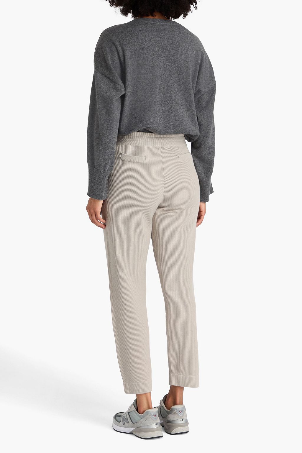 BRUNELLO CUCINELLI Bead-embellished ribbed cotton track pants