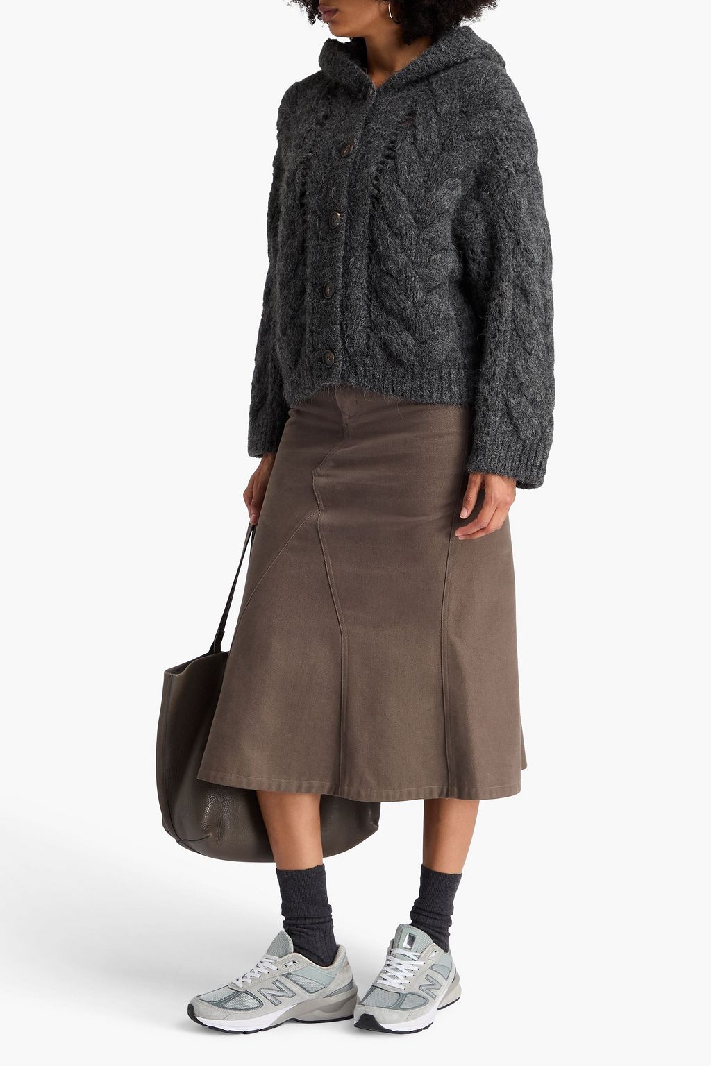 BRUNELLO CUCINELLI Pullover aus einer Alpakamischung mit Kapuze und Zopfstrickmuster