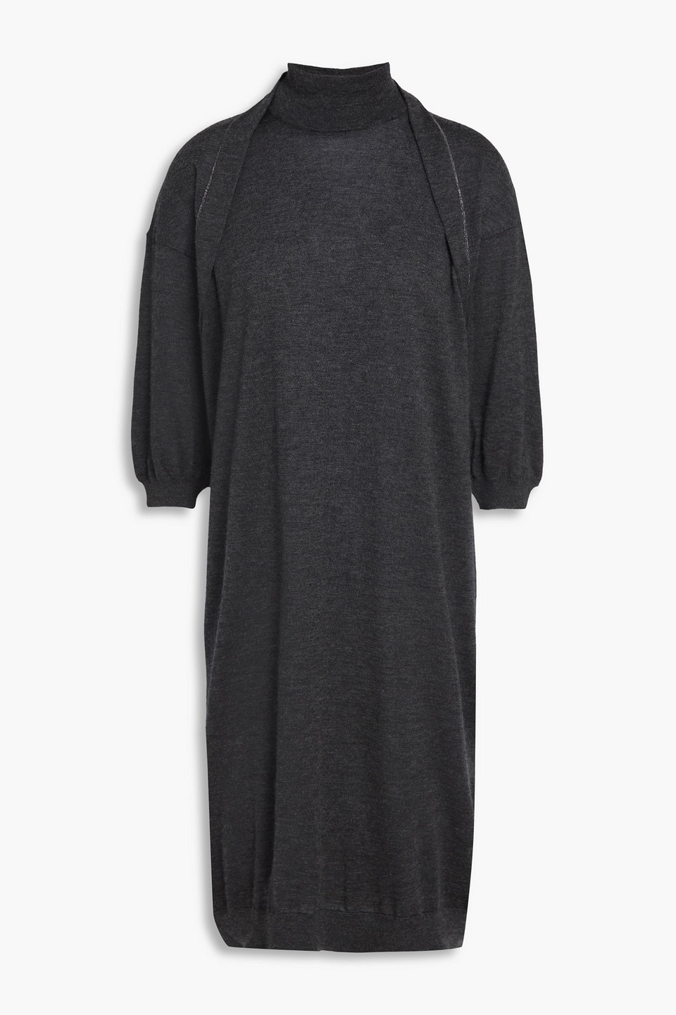 Brunello Cucinelli Bead-embellished Cashmere And Silk-blend Dress In Black