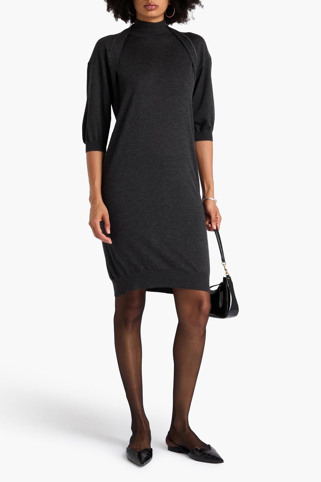 BRUNELLO CUCINELLI Bead-embellished cashmere and silk-blend dress