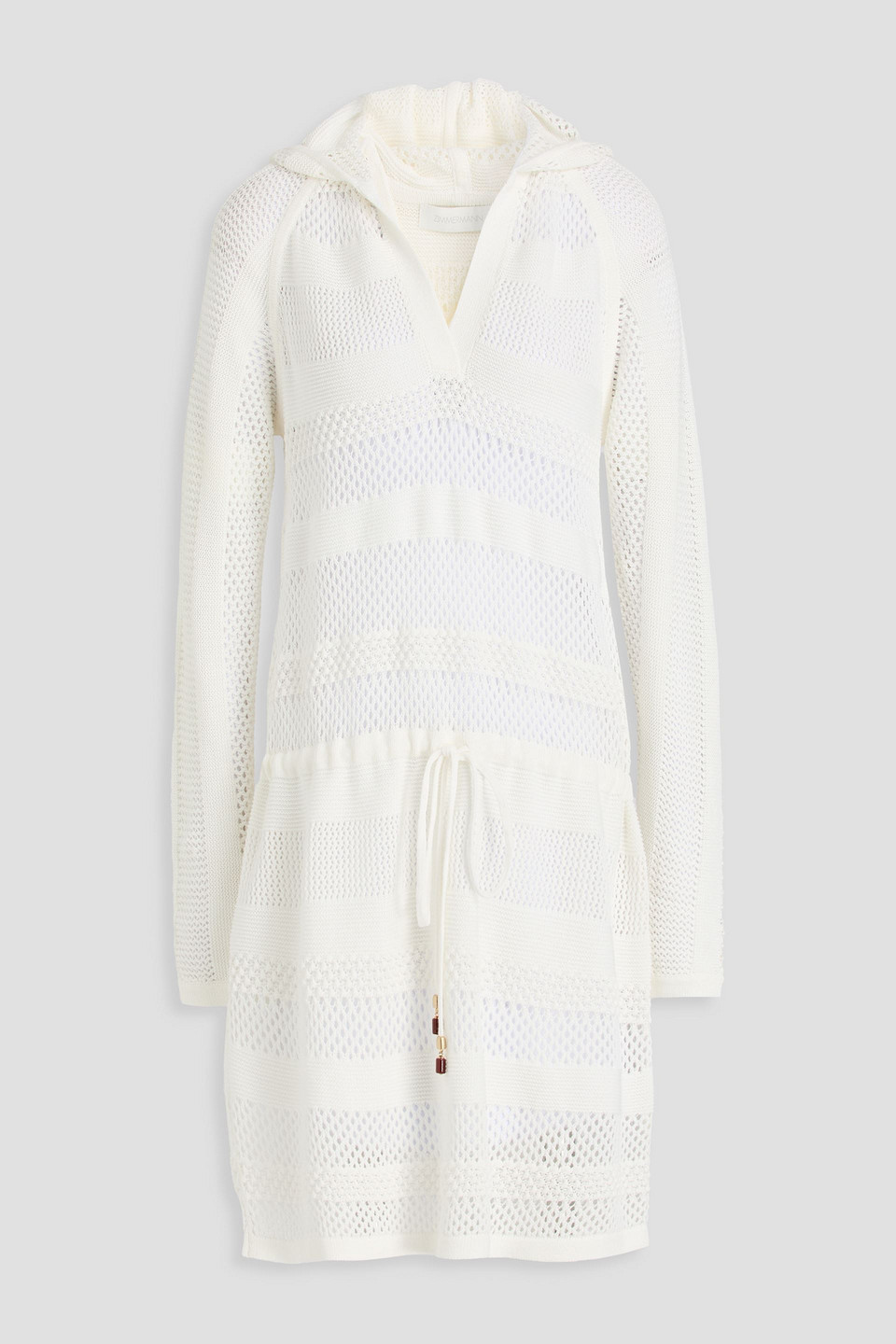 Zimmermann Open-knit Cotton Hooded Mini Dress In White | ModeSens