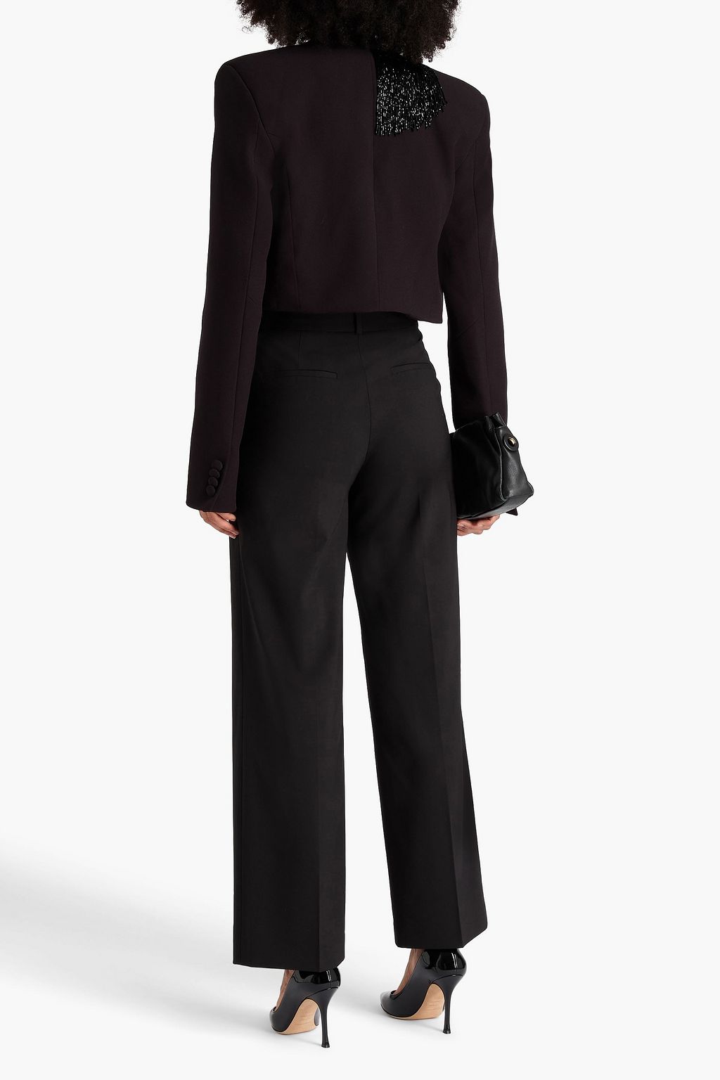 SAFIYAA Cropped bead-embellished crepe blazer
