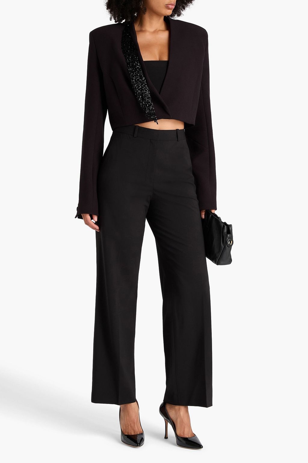 SAFIYAA Cropped bead-embellished crepe blazer