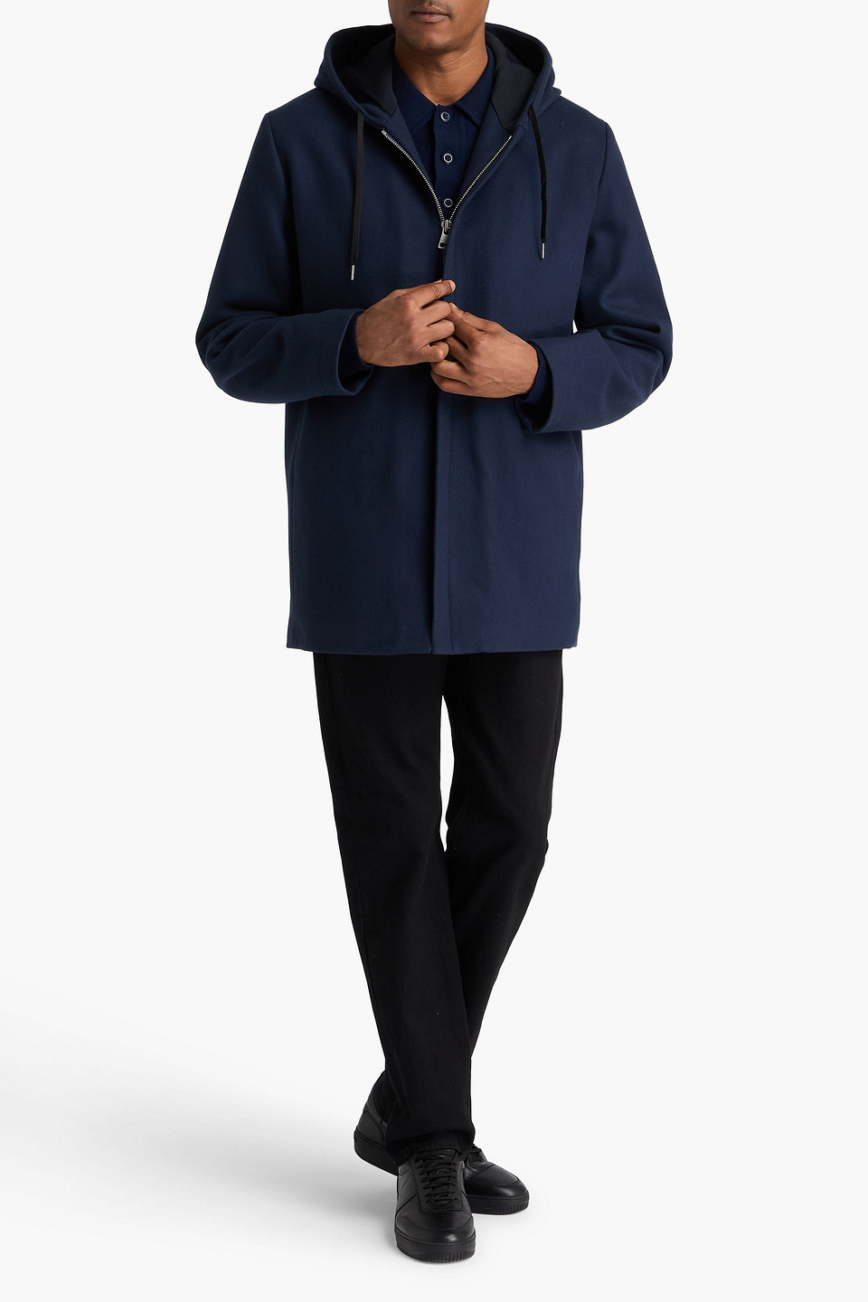  Sandro - Wool-blend Felt Hooded Coat - Blue - M 