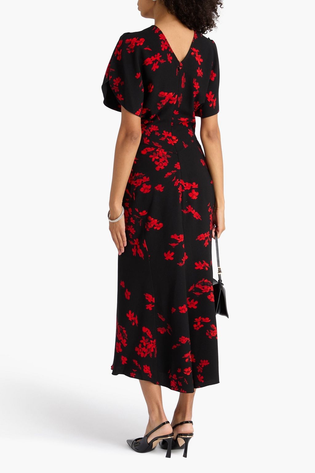 VICTORIA BECKHAM クレープ ミディワンピース ギャザー入り フローラルプリント