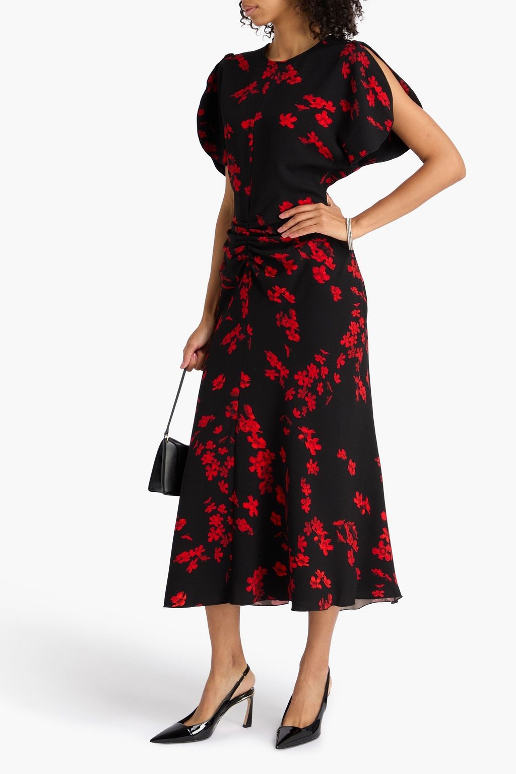 VICTORIA BECKHAM クレープ ミディワンピース ギャザー入り フローラルプリント