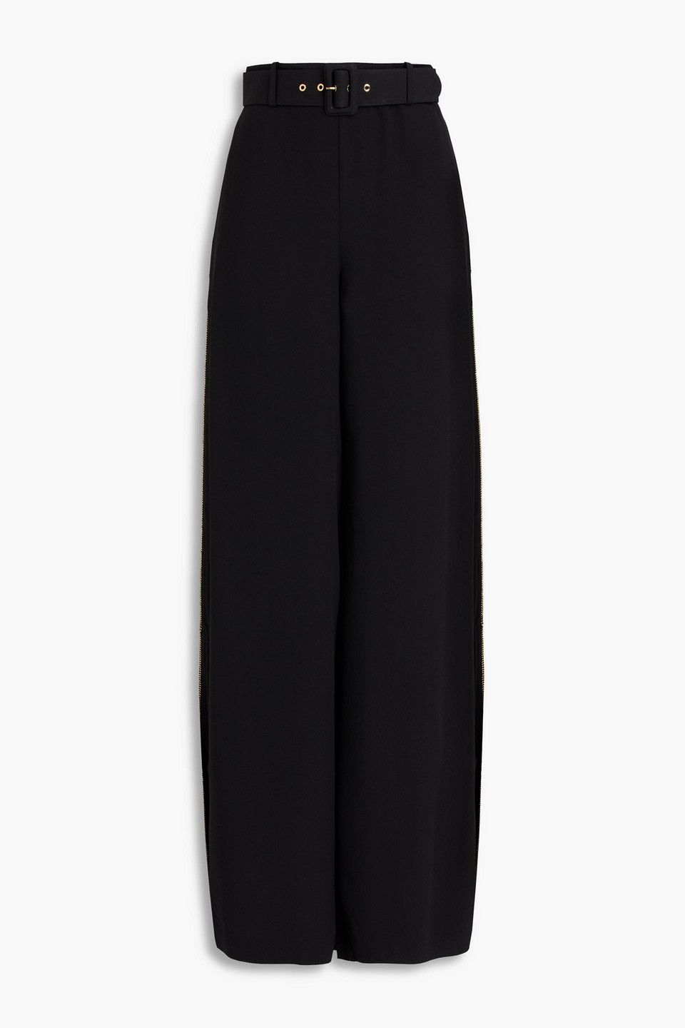 Zimmermann Belted Crepe Wide-leg Pants In Black