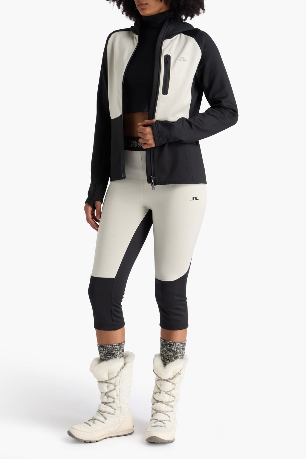 J. LINDEBERG Elena two-tone fleece zip-up hoodie