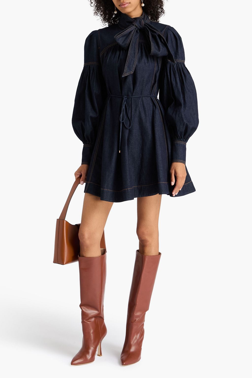 ZIMMERMANN デニム ミニシャツワンピース リボンタイ