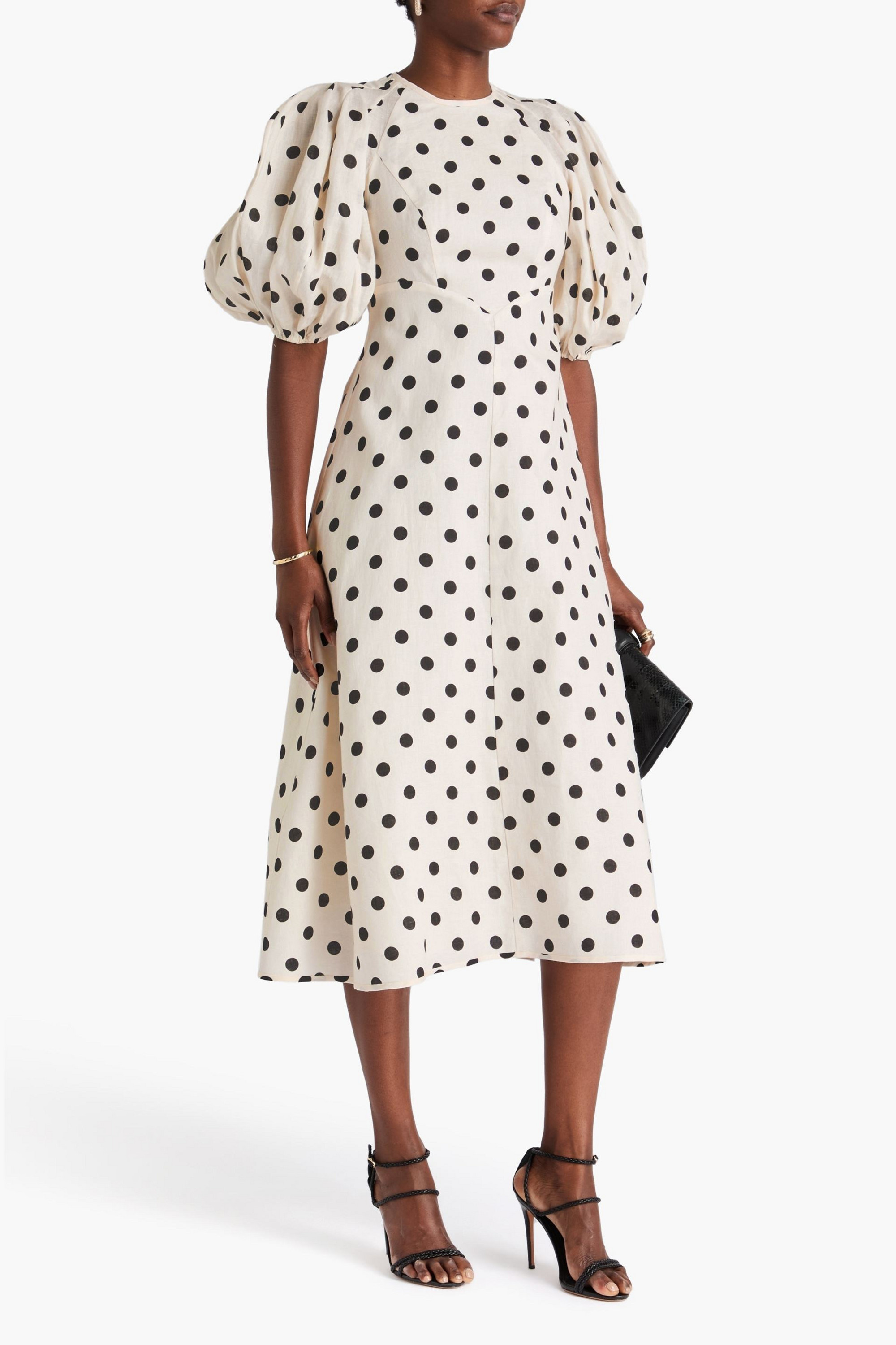 zimmermann polka dot linen midi dress Polka-dot bow-detail linen midi dress in black - Zimmermann