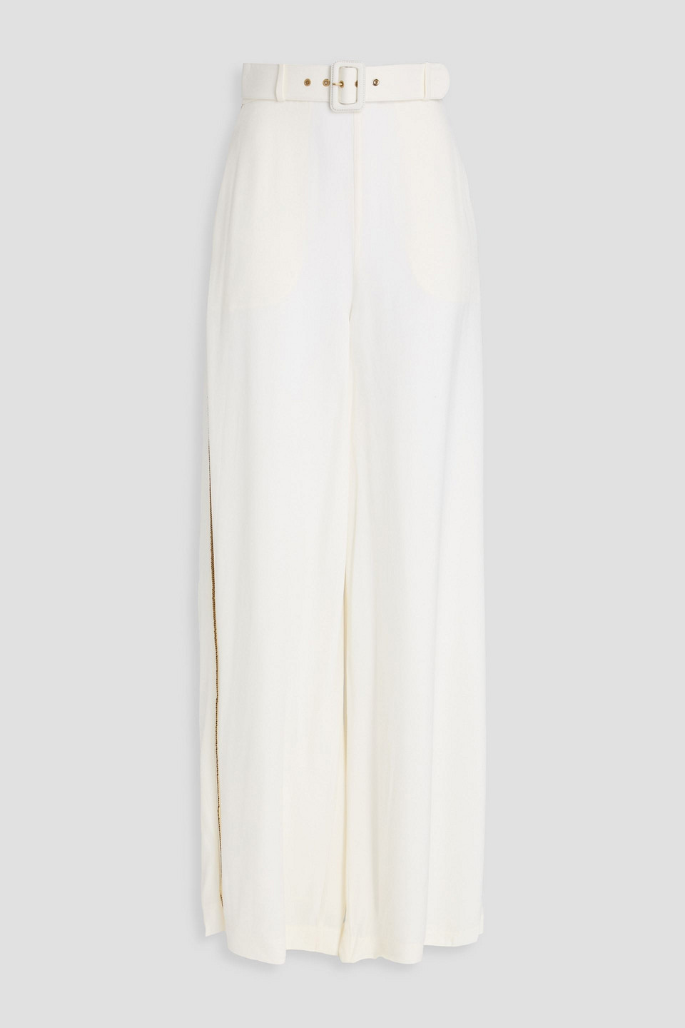 Zimmermann Belted Crepe Wide-leg Pants In Purple