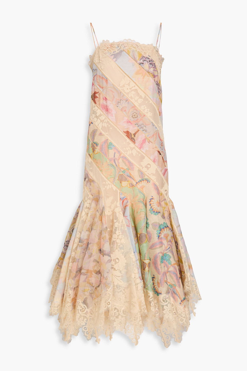 zimmermann - floral-print cotton-blend lace and organza maxi dress - pink - 00