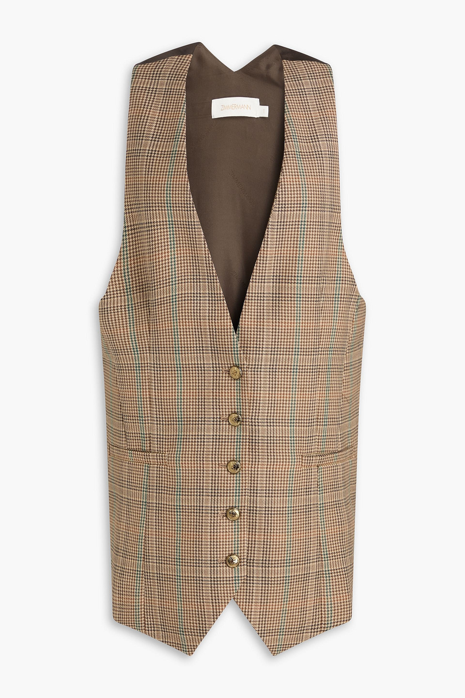 Zimmermann Prince Of Wales Checked Wool-blend Jacquard And Satin-twill Vest In Brown