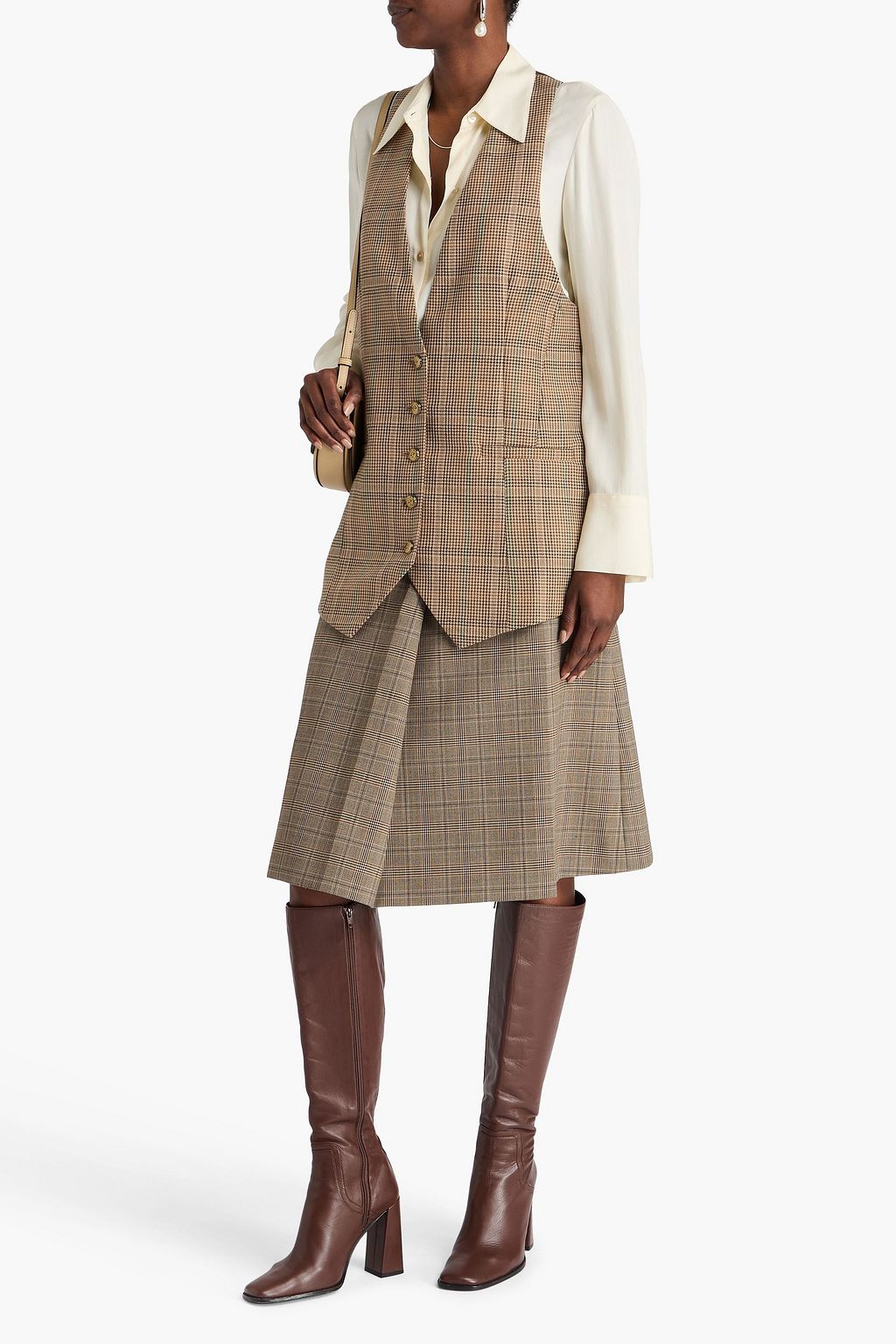 ZIMMERMANN Prince of Wales checked wool-blend jacquard and satin-twill vest