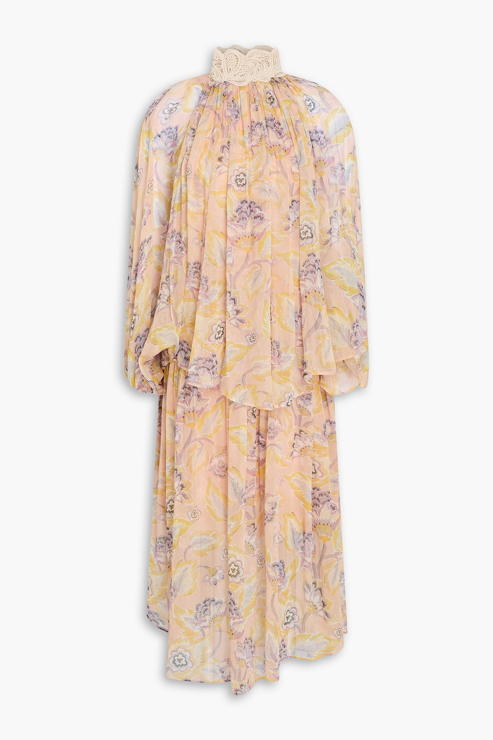 zimmermann - layered floral-print crepe de chine midi dress - pink - 3