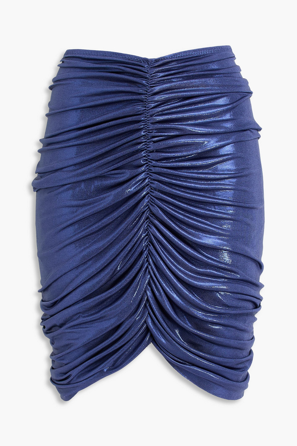 Norma Kamali Ruched Metallic Stretch-jersey Mini Skirt In Blue